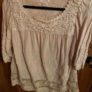 Sundance Beige Flowy Crochet Embroidery Top Size L